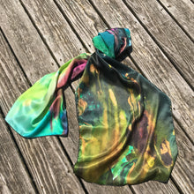 Load image into Gallery viewer, Forest Song Long Silk Scarf
