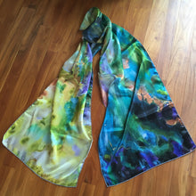 Load image into Gallery viewer, Dancing in Blue Long Silk Scarf