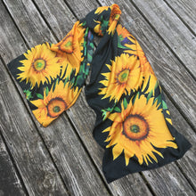 Load image into Gallery viewer, Sunflower Goddess Indigo Long Silk Scarf