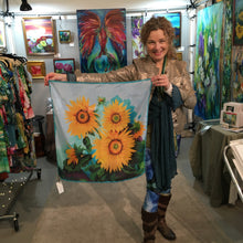 Load image into Gallery viewer, Glorious Sunflowers Silk Square Scarf