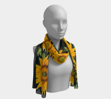 Load image into Gallery viewer, Sunflower Goddess Indigo Long Silk Scarf