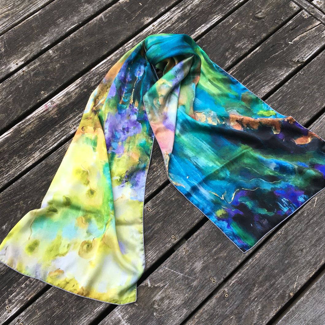 Dancing in Blue Long Silk Scarf