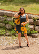 Load image into Gallery viewer, Sunflower Goddess Indigo Flare Dress