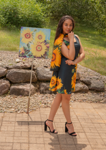 Load image into Gallery viewer, Sunflower Goddess Indigo Flare Dress