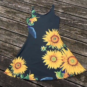 Sunflower Goddess Indigo Flare Dress